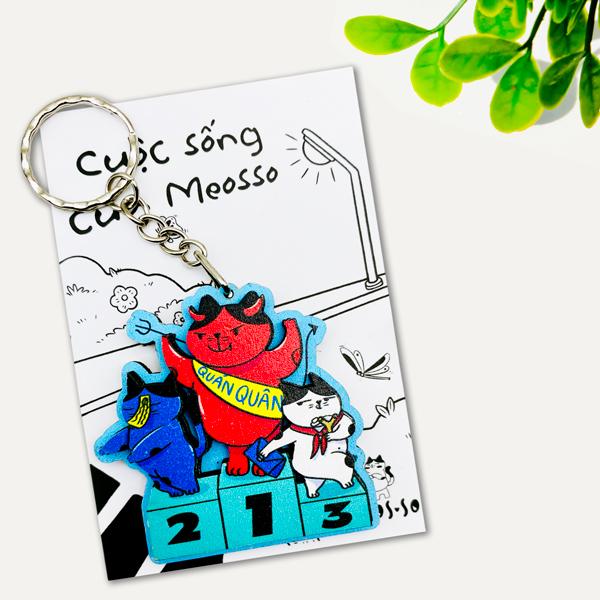 Móc Khóa Gỗ - Mèo Học Trò - Meosso