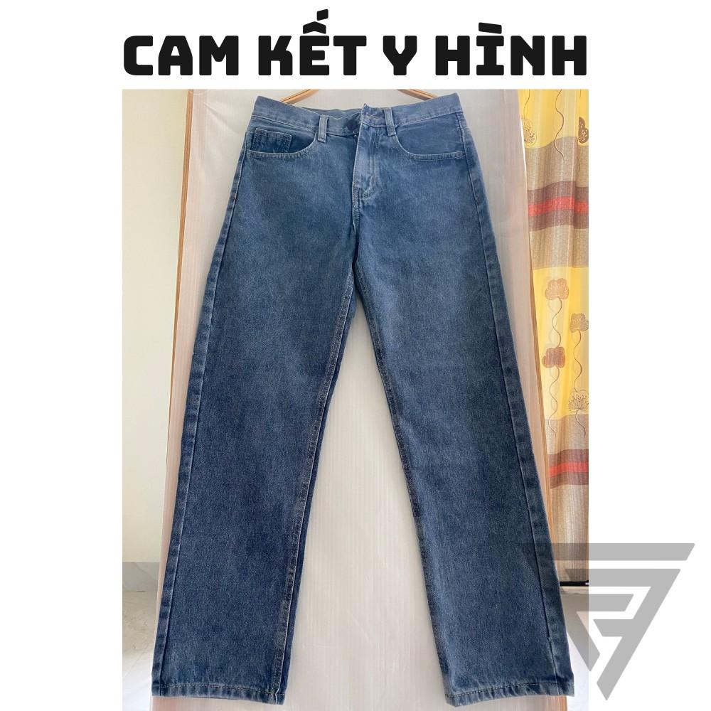 Quần baggy jean nam trơn xanh ống suông chất dày Form chuẩn như hình, quần bò jean ống rộng FFStore