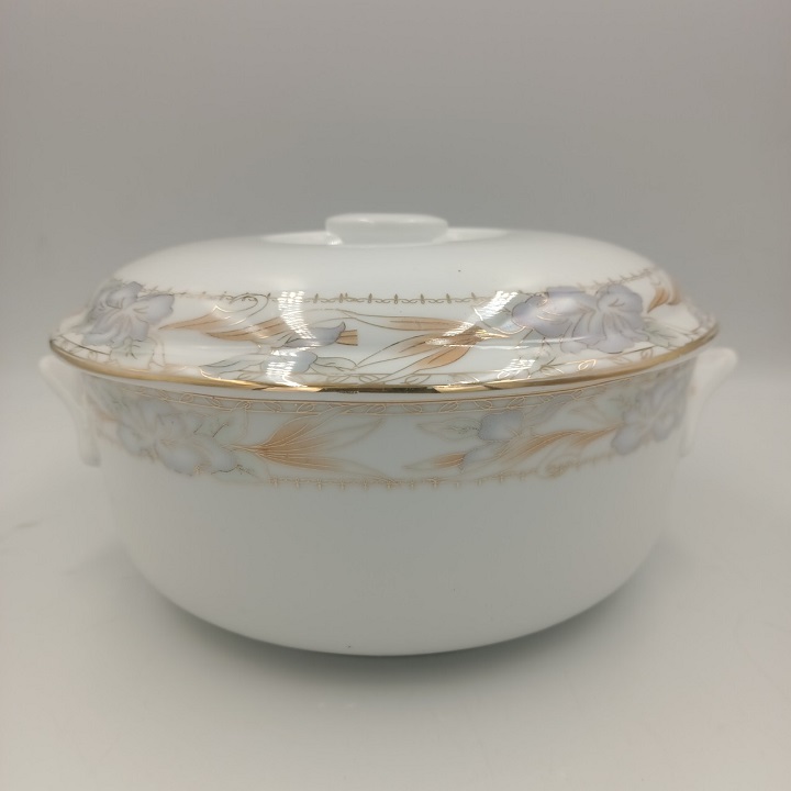 Âu sứ 2 tai có nắp nắp đậy decor hoa dây viền vàng cao cấp