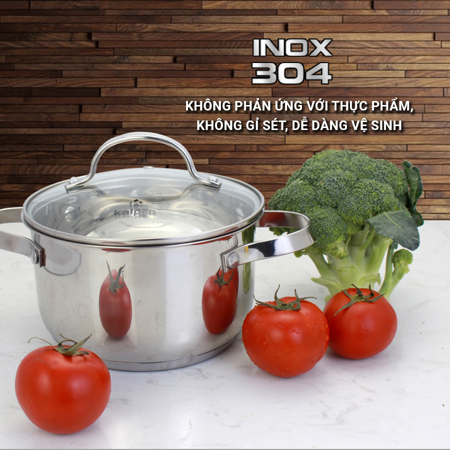 Bộ nồi chảo inox 304 cao cấp 5 đáy Kalpen Lermat L2 chuẩn công nghệ Đức gồm 3 nồi 18/22/26cm và chảo chống dính 26cm - Hàng chính hãng