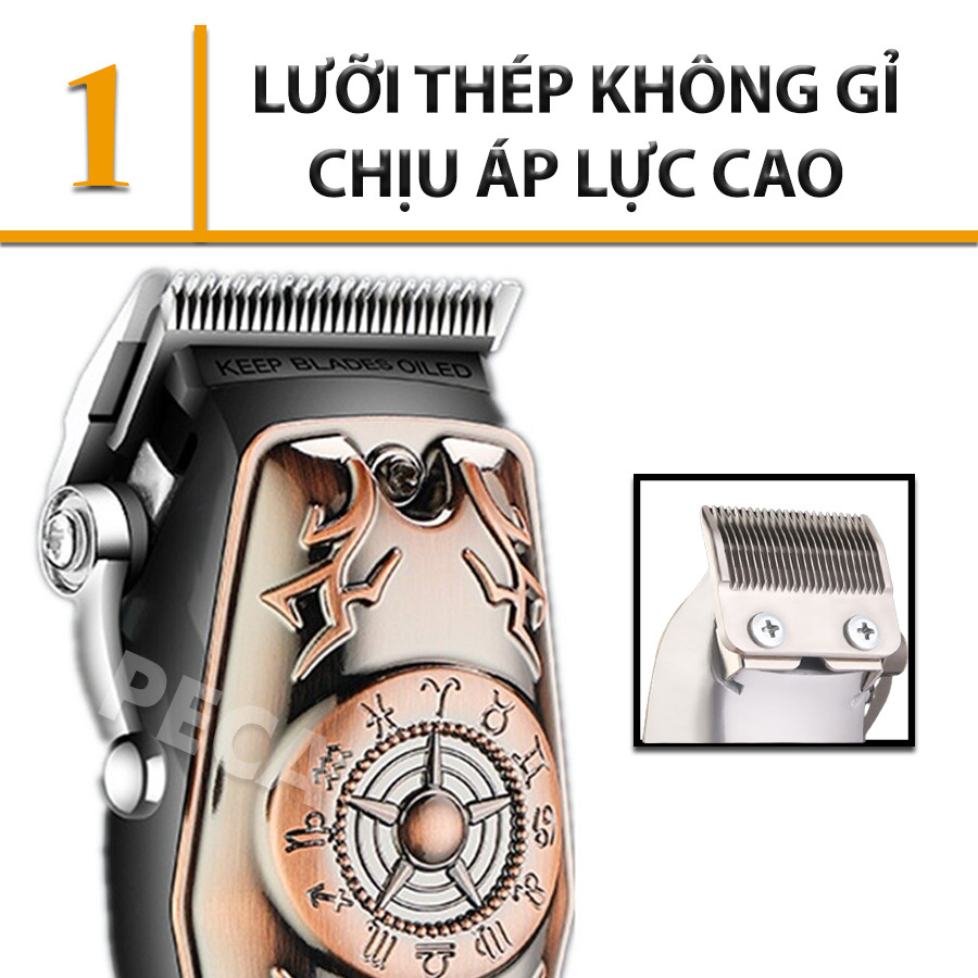 Tông đơ cắt tóc chuyên nghiệp KEMEI KM-2617 màn hình LCD theo dõi pin tiện lợi công suất mạnh mẽ 5W vỏ thép hoa văn cá tinh barber shop, tiệm tóc, salon tóc