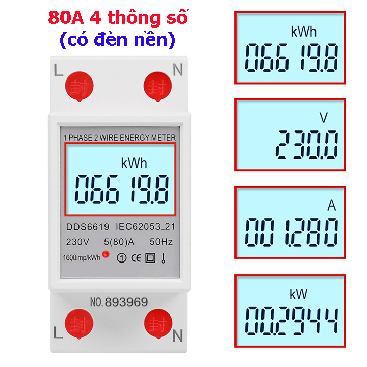 Công tơ điện tử đa năng 80A đo công suất, điện áp, cường độ dòng điện