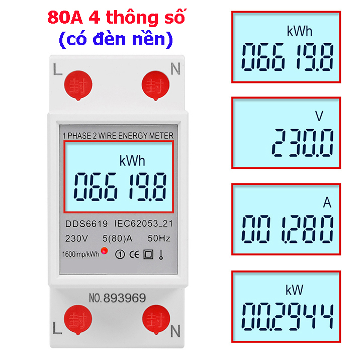 Công tơ điện tử đa năng 80A đo công suất, điện áp, cường độ dòng điện [LOẠI 4 THÔNG SỐ]