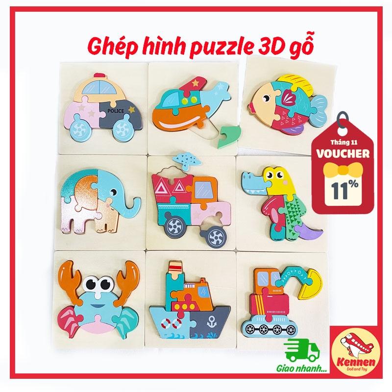 Ghép hình puzzle 3D cho bé từ 2 tuổi level 1 miếng vuông