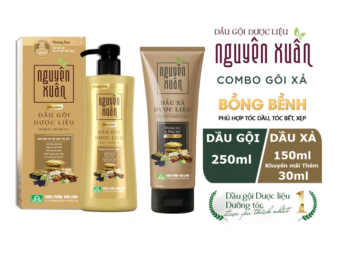 Combo Dầu Gội Dược Liệu Nguyên Xuân Bồng Bềnh Và Dầu Xã Dược Liệu Nguyên Xuân - Chăm Sóc Tóc, Phù Hợp Cho Tóc Dầu, Bết, Xẹp