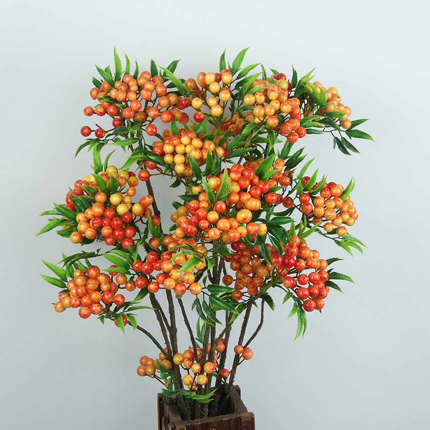 Cành Cherry Dài 95cm 7 Nhánh Quả Tròn Bóng Đẹp Hoa Giả HL020
