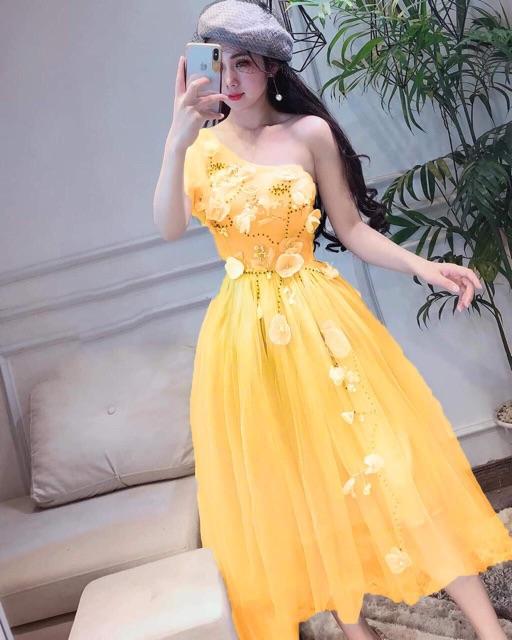 Đầm xoè lệch vai kết cánh HOA NỔI SIÊU XINH - MS95V- Size M/L đến 58kgMM MM