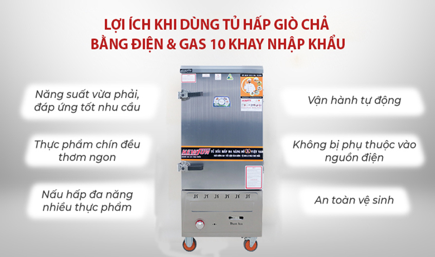 Tủ Hấp Giò Chả, Thực Phẩm 50 Kg Bằng Điện Gas 10 Khay Nhập Khẩu NEWSUN - Hàng Chính Hãng