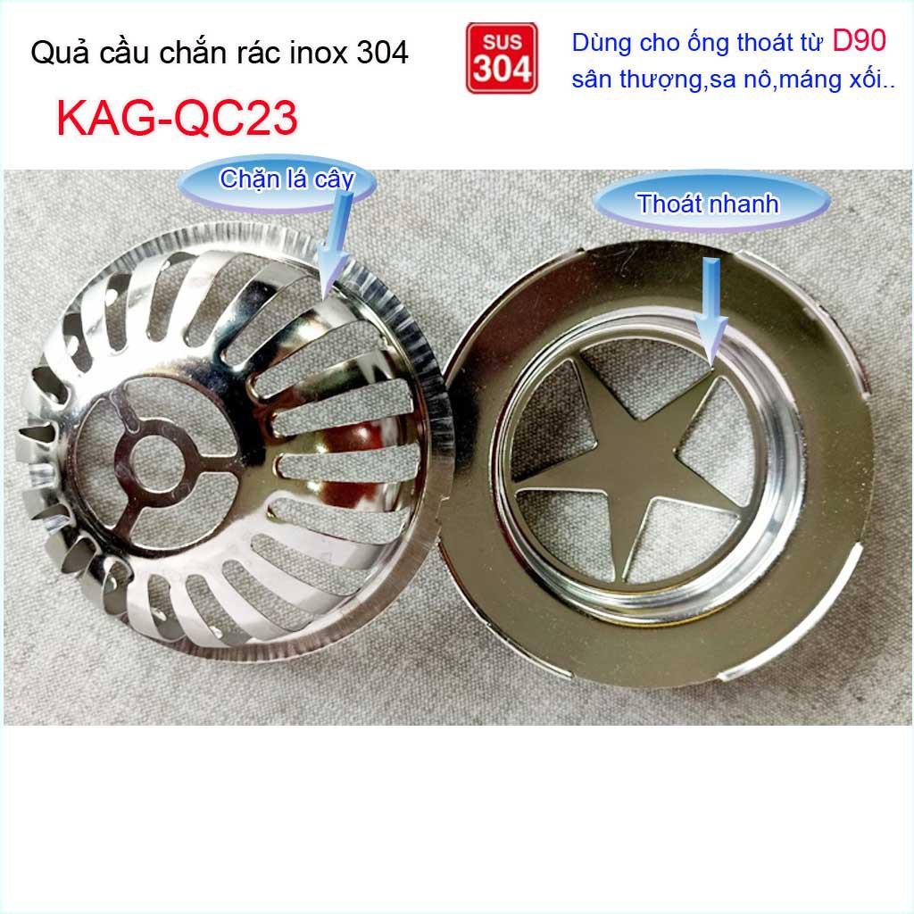 Cầu chắn rác sân thượng  D90 KAG-QC23 inox SUS304, cầu chặn rác đặt miệng ống D90, cầu thoát nước mưa thoát nhanh