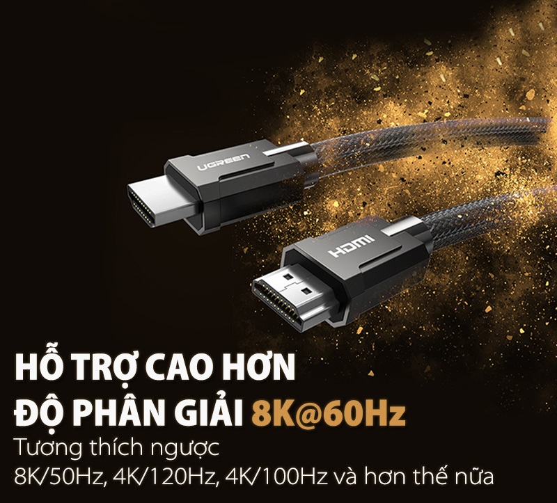 Cáp HDMI 2.1 Chuẩn 8K@60MHz Cao cấp Ugreen 70319 70320 70321 80602 Dài 1m 1,5m 2m 3m - Hàng Chính Hãng