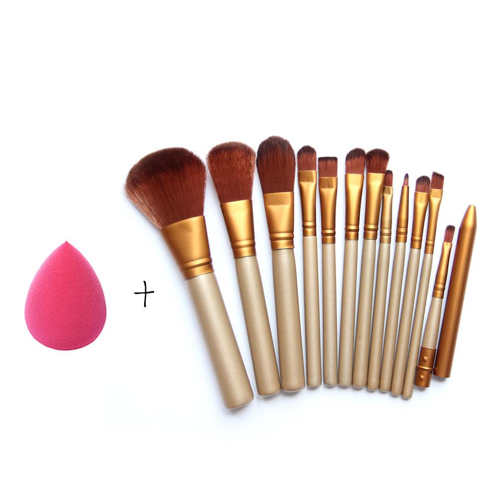 Makeup Brushes Set 12 Eyebrow Foundation Powder Eyeliner Lip Brushes 1 Puff