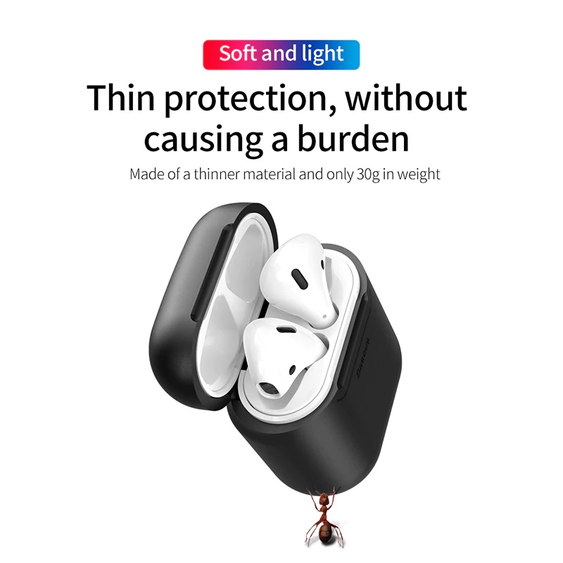 Bao case silicon kiêm sạc nhanh không dây Apple Airpods Baseus (Chống sốc, chuẩn sạc Qi, chứng nhận MFI của Apple) - Hàng chính hãng