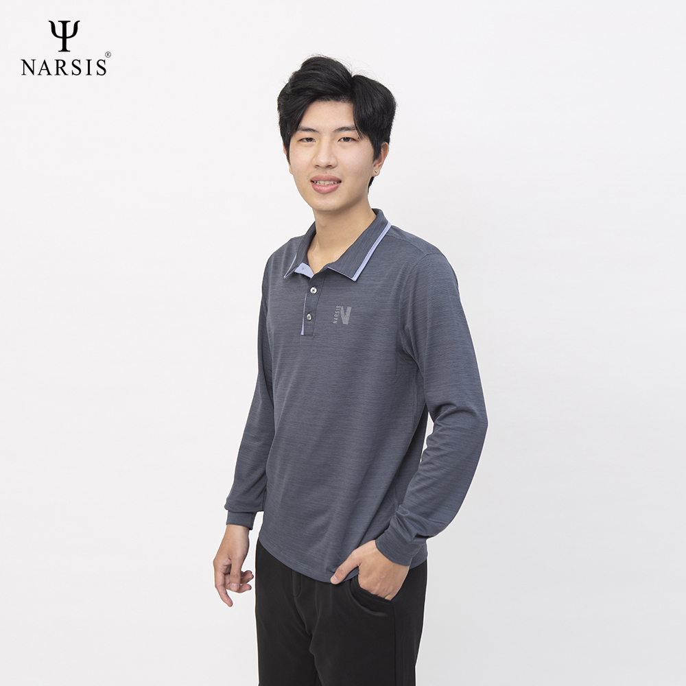 Áo Polo nam dài tay Narsis D0033 màu ghi đậm phối tim than