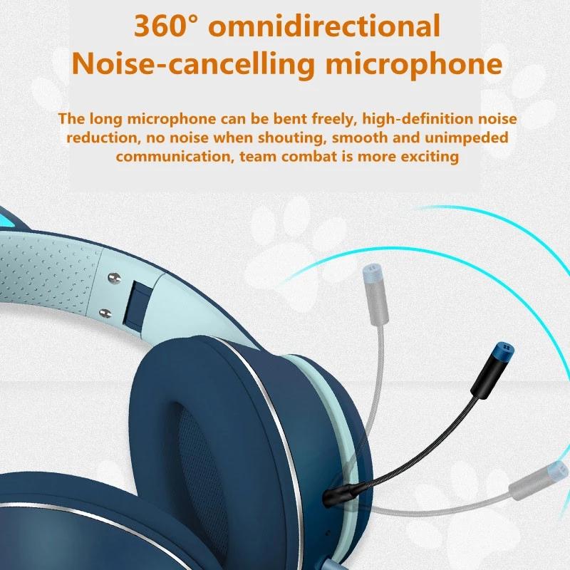 Mèo Tai Có Dây Tai Nghe Giảm Tiếng Ồn Dual Mic Tai Nghe LED Chơi Game Cho Máy Tính Laptop Game Thủ