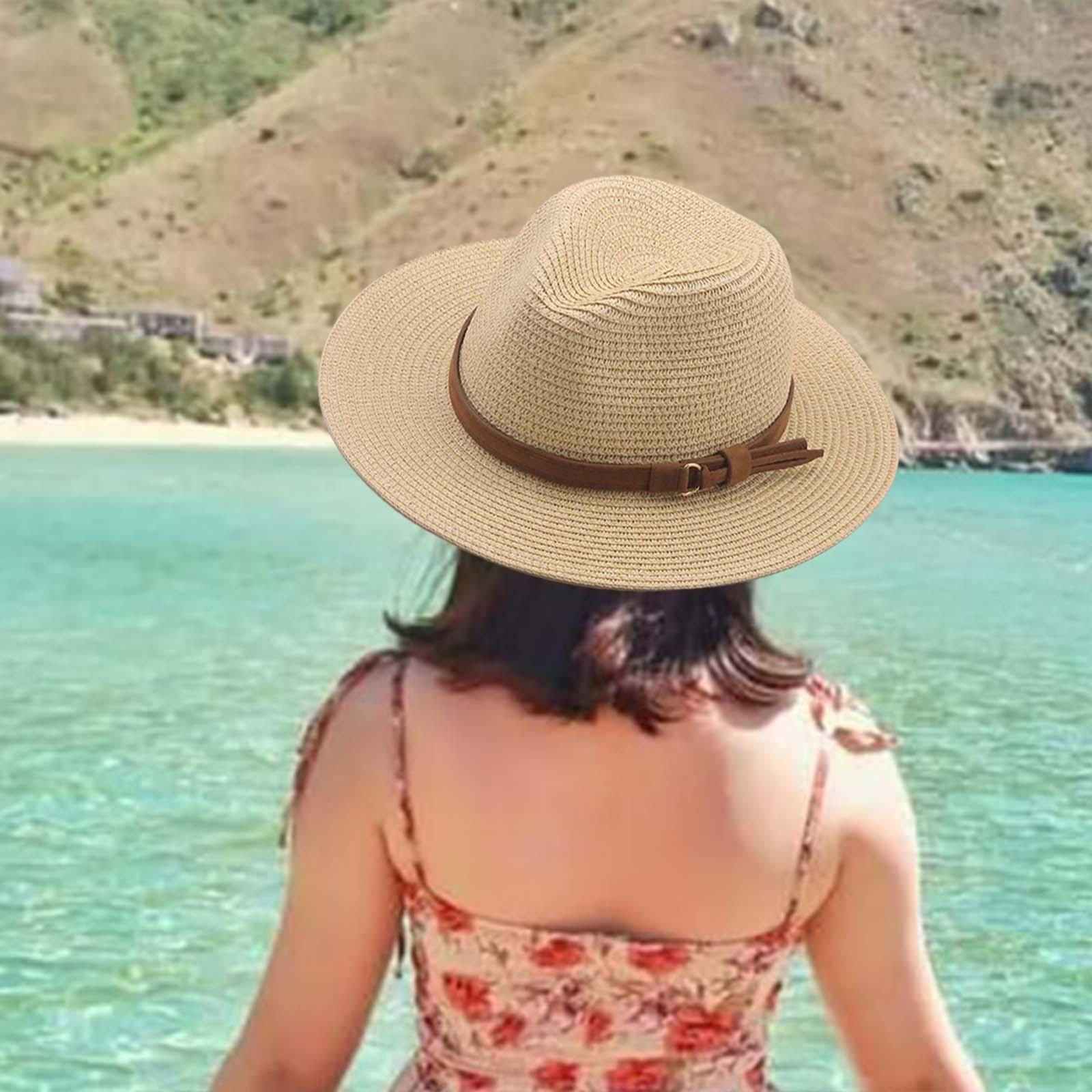 Women Men Straw Hats Panama Sunhats Beach Sun Visor UV Protective Bohemia Wide Brim Sun Hat for Travel Vacation Summer Hiking
