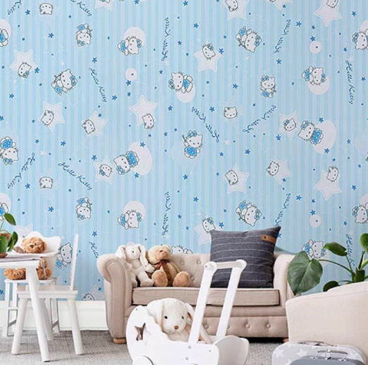 Combo 10 mét giấy dán tường, decal dán tường trang trí nhà cửa KITTY XANH SỌC khổ 45cm