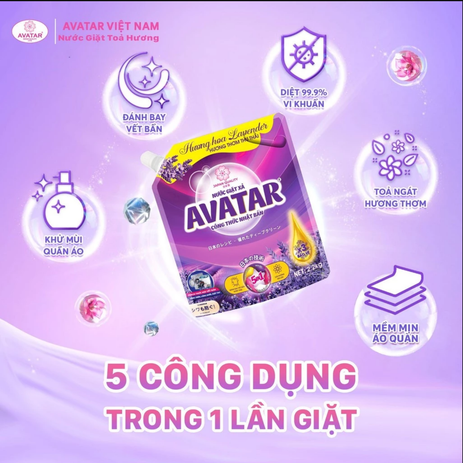 Combo 2 Túi Nước Giặt Xả Vải Avatar Hương Lavender Túi 4kg4