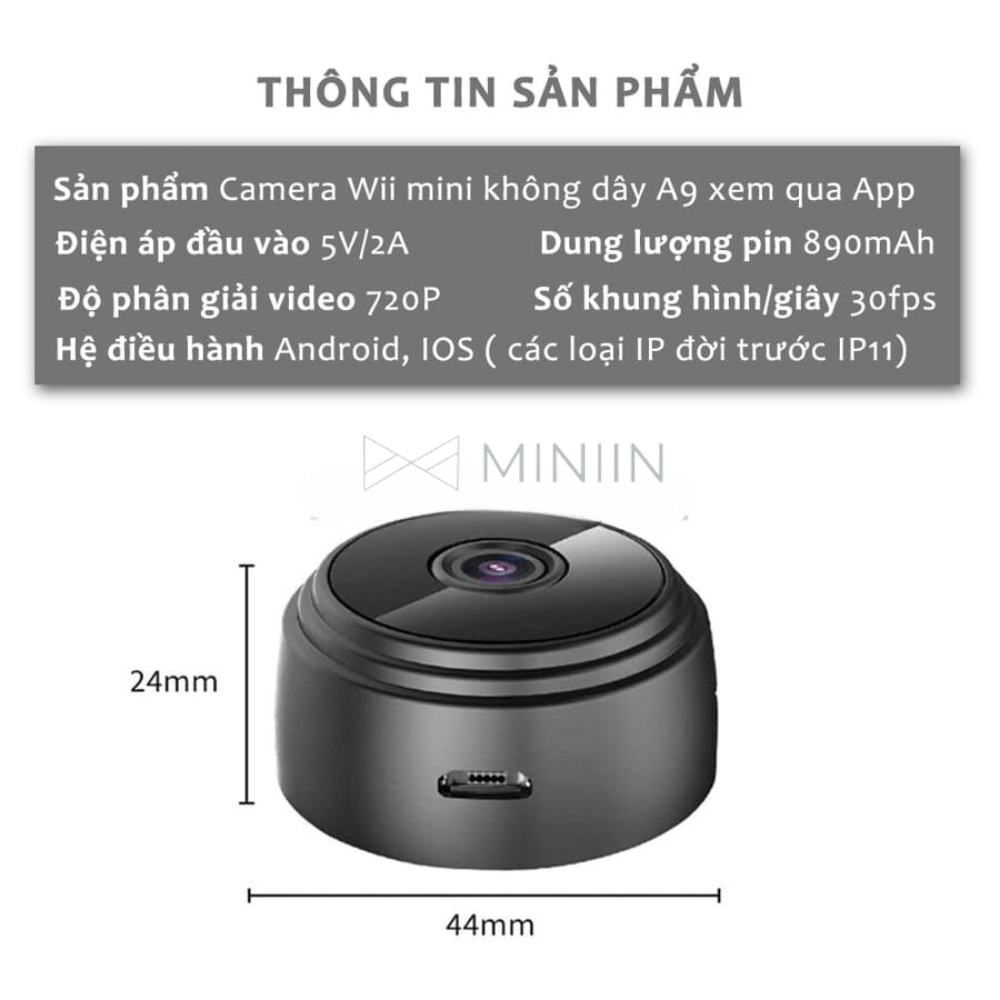 Camera Giám Sát Chống Trộm, Camera Wifi Mini Không Dây A9, Độ Phân Giải 720P, App Xem Từ Xa - HÀNG CHÍNH HÃNG MINIIN