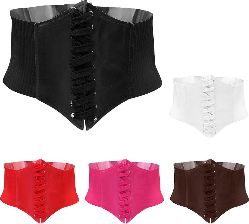 Women Wide Waist Bend Corset Cincher Lace up Waspie Girdle Belt Faux Leather