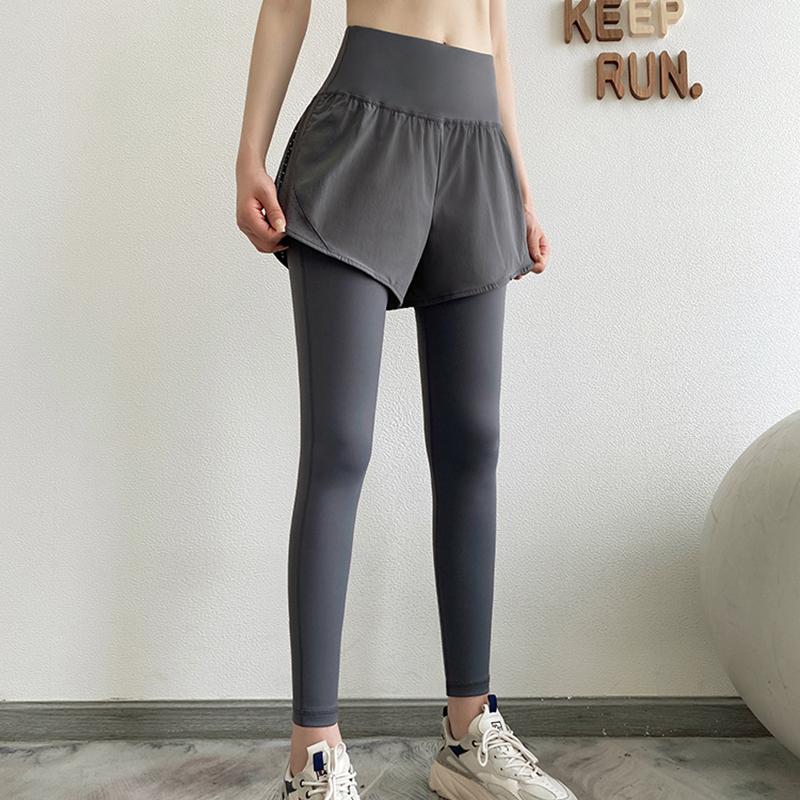 F.Dyraa Gym Yoga Leggings với Pocket Fitness Fake Hai mảnh Đồ đào tạo đồ thể thao Chạy bộ quần áo nữ cao Color: black Size: XXL