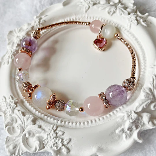 Vòng Đeo Tay Singapore Đá Mặt Trăng Floral Knots Chất Liệu Vàng Hồng Starry Twin Star