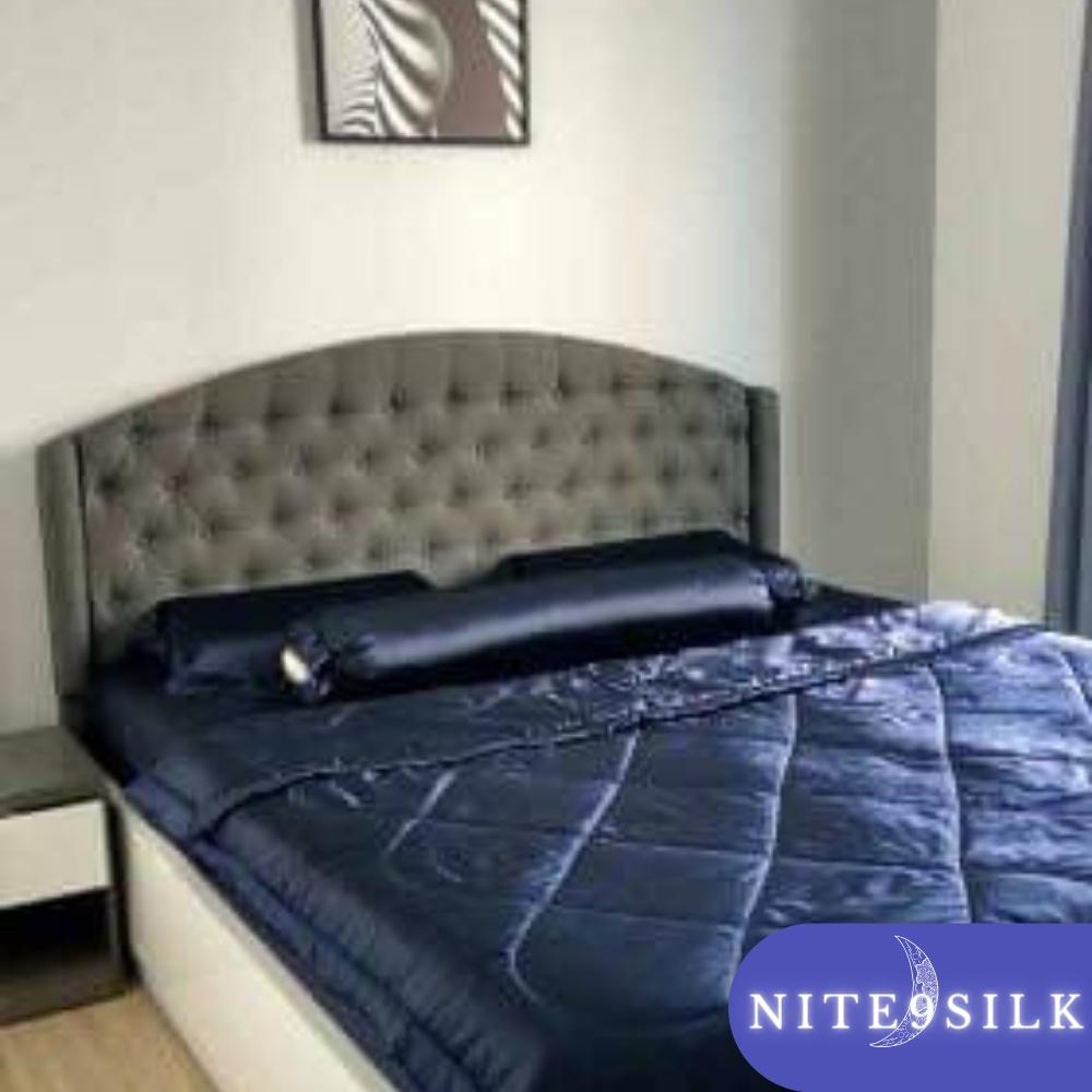 Bộ Chăn Ga Gối Lụa Màu Xanh Đen - Chăn Ga Giường Êm Ái - Nite9 Silk