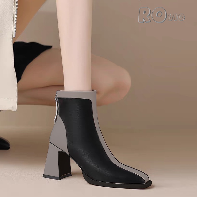 Boots thời trang nữ da lì phối màu, gót vuông ROSATA RO610 - 7p - HÀNG VIỆT NAM - BKSTORE