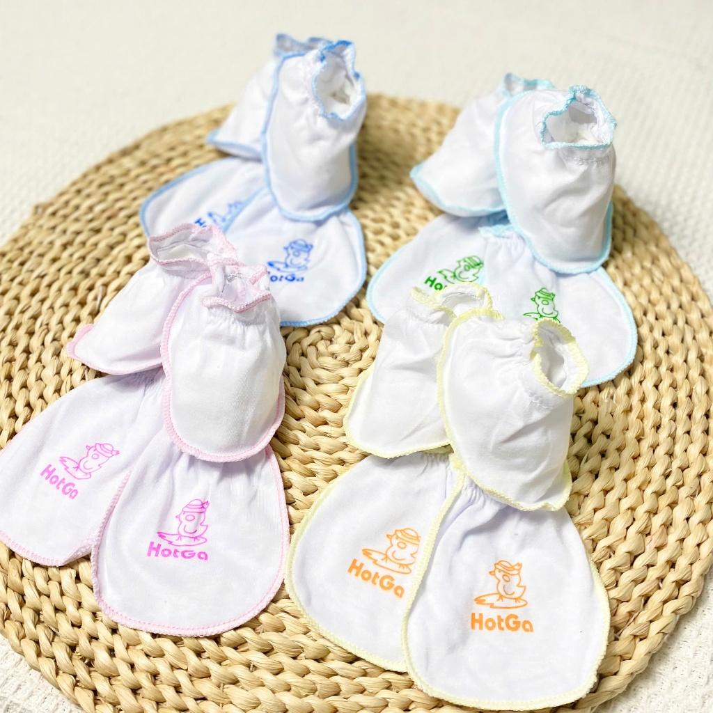 Set Bao Tay Bao Chân Sơ Sinh Cotton Viền Thun Mềm Cho Bé - HotGa - Màu Xanh Ngọc, Màu Xanh Ngọc