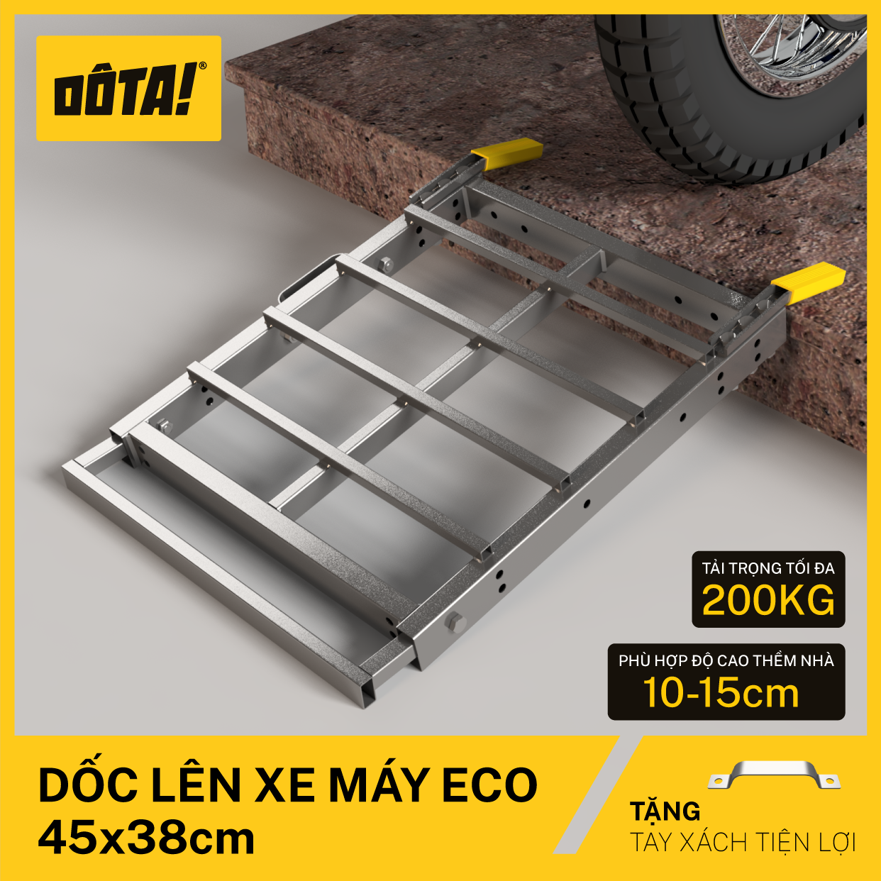 Dốc Lên Xe Máy (Cầu Dắt Xe Máy) DÔTA ECO 45x38CM (Tặng thanh Tiếp đất)