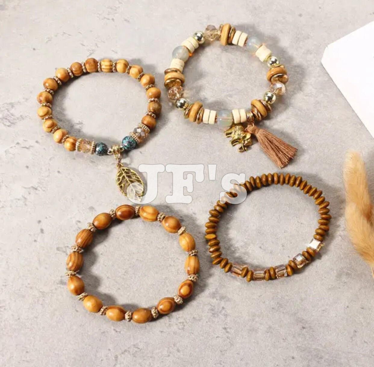 Vòng tay vintage mặt lá dây tua voi, phong cách dân tộc quyến rũ cổ điển, vòng tay cườm dây đàn hồi