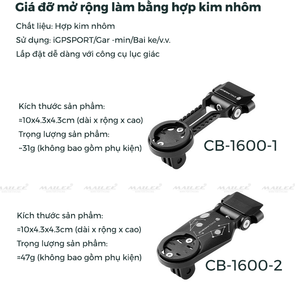 Giá đỡ đồng hồ đa chức năng mở rộng điều chỉnh góc lên xuống 135 độ CyclingBox CB-1600  cho xe đạp địa hình bằng hợp kim nhôm kéo dài tay lái xe đạp - Mai Lee