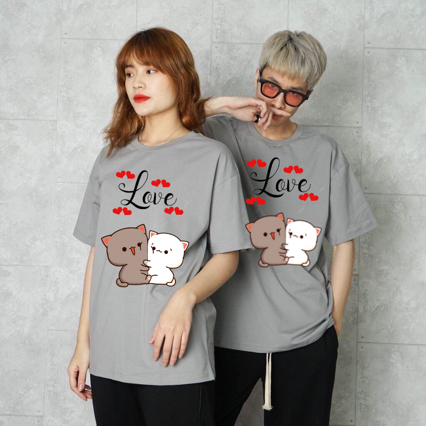 Áo Đôi Với Người Yêu TT15, Áo Đôi In Chữ Tình Yêu, Vải Cotton Thun Thoáng Mát In Hình Dễ Thương