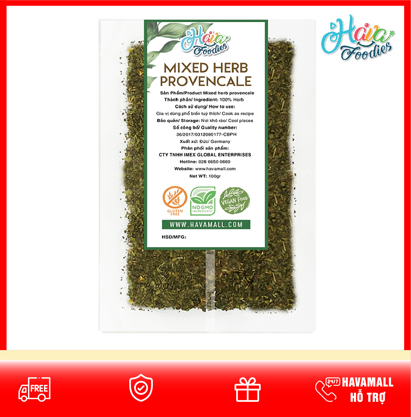 Gia Vị Ý Tổng Hợp Thương Hiệu Hava Foodies Gói 100g – Mix Herb Provencale