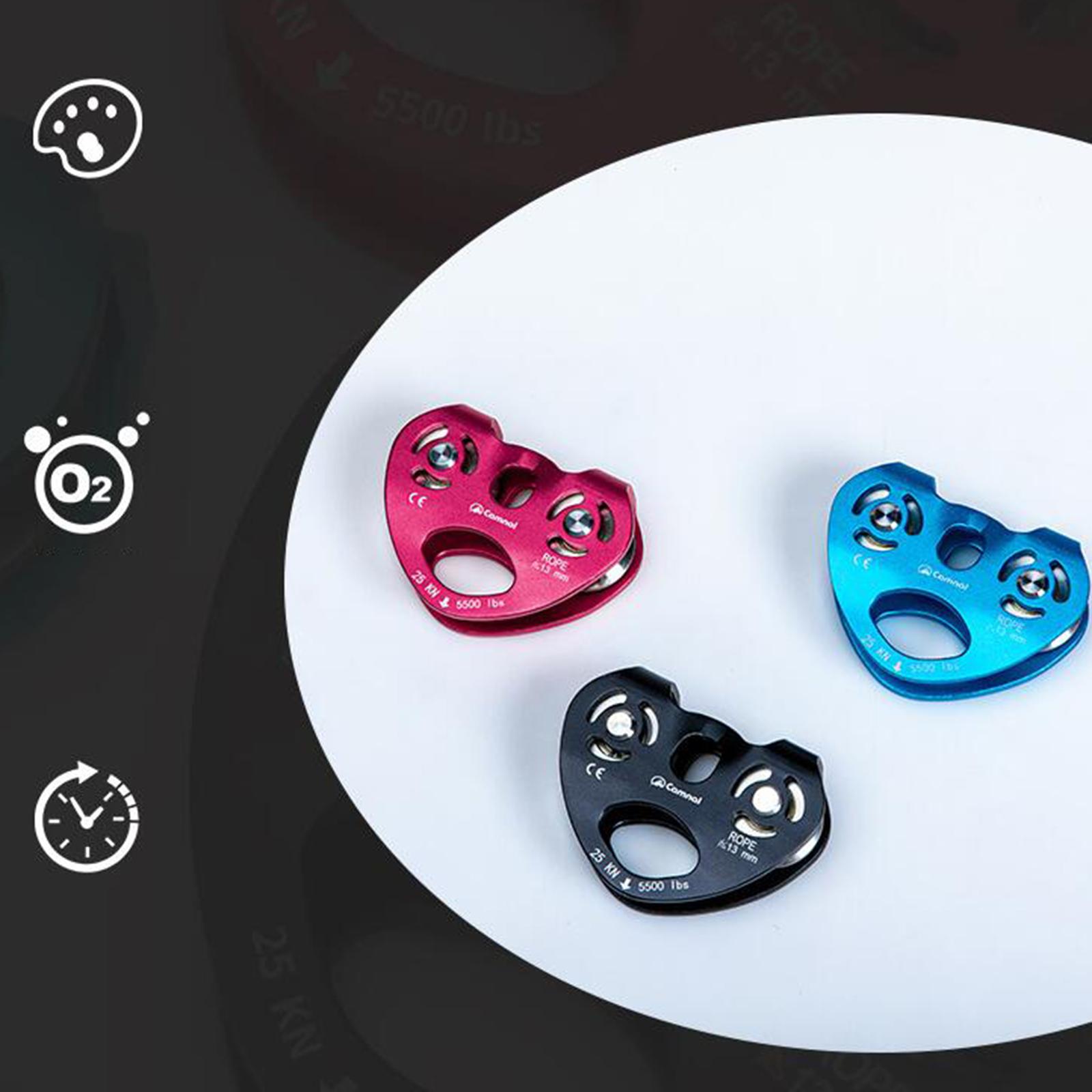 25KN Zip Line Trolley Climbing Buckle Pulley Roller Gear on for Outdoor Sports Rock Climbing Carabiner Cable Trolley Gear fit 8-13mm Rope