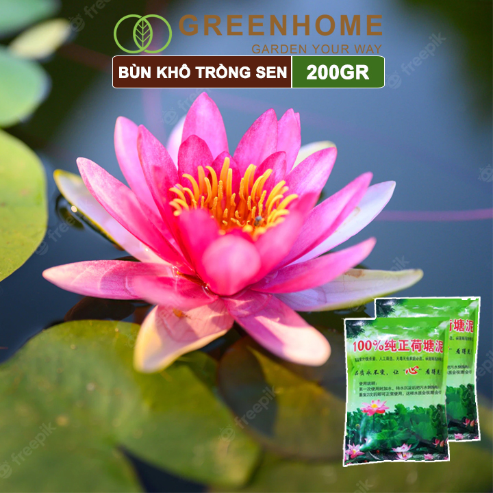 Bùn khô trồng hoa sen, gói 200gr, phù hợp cây thuỷ sinh, ngập nước, cho hoa to, lâu tàn, tốt lá Greenhome