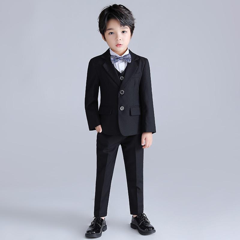 Bộ ghile vest bé trai đen TQB052 gồm 3 chi tiết (áo ghile + áo vest + quần tây) tặng kèm nơ