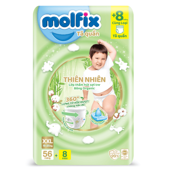 Tã/bỉm quần Molfix Thiên nhiên Ultra XXL56 (15kg - 25kg) - Gói 56 miếng