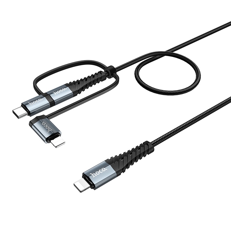 Cáp sạc đa năng 4 in 1 (Lightning + Micro USB + Type C) Hoco sạc được cùng lúc nhiều thiết bị, dây cáp bọc dù, chống đứt, chống rối, chống gãy gập dành cho điện IOS và Android dài 100cm, X38 - Hàng chính hãng