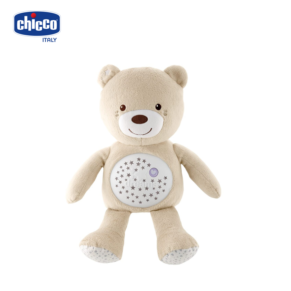 Gấu ôm phát nhạc Chicco màu xám