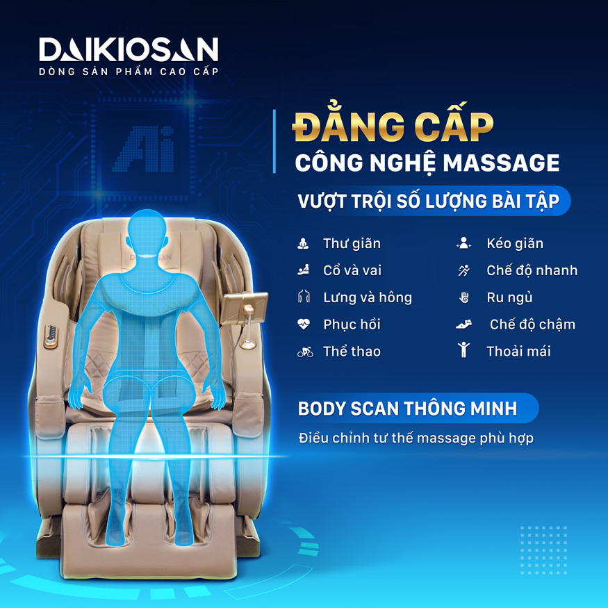 Ghế Massage Toàn Thân Daikiosan DVGM-20001 Chế Độ Không Trọng Lực, Công Nghệ AI, Scan Cơ Thể, 3D Massage