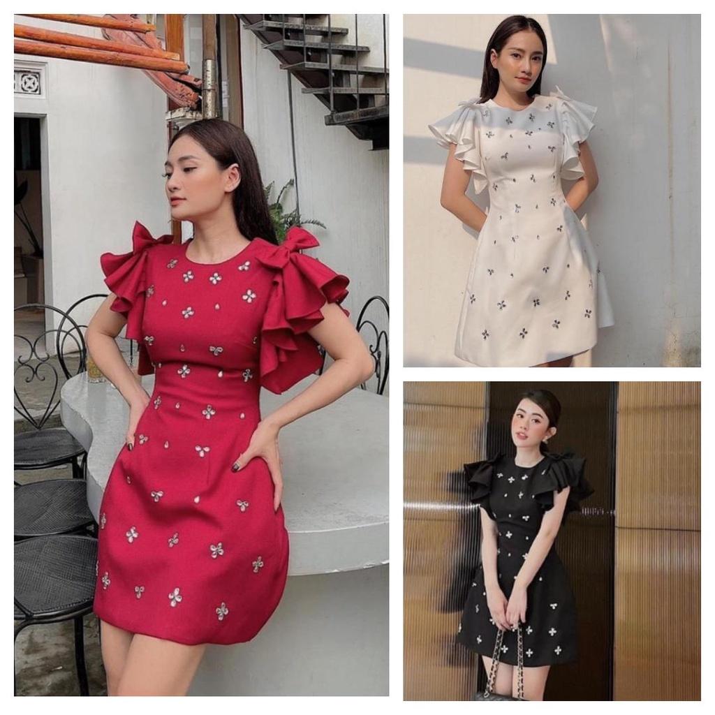 Đầm Dự Tiệc Đính Hoa Đá Tay Phòng Siêu Xinh BY8367
