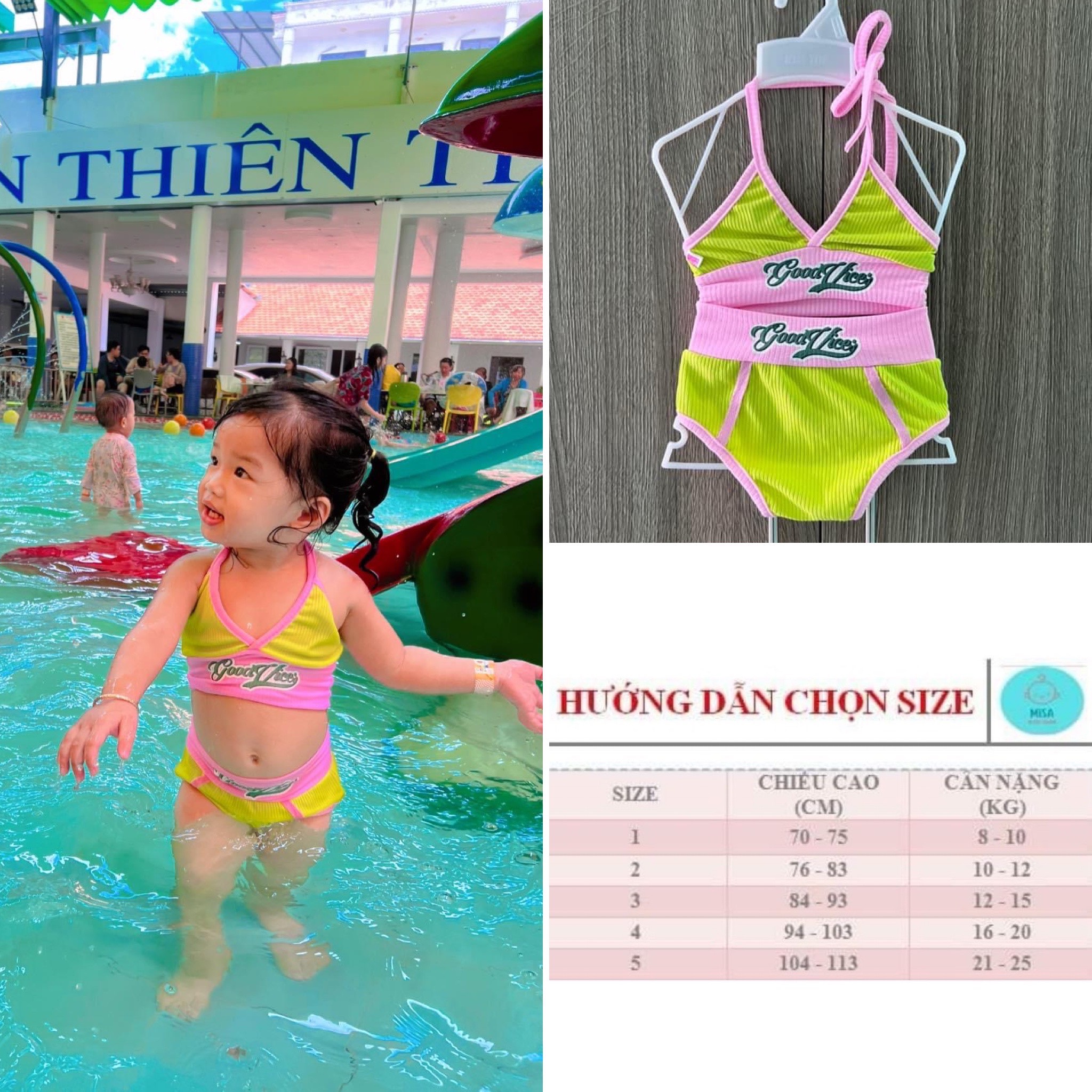 Bikini cho bé gái (8-25kg) vải cotton 4D, thun co dãn