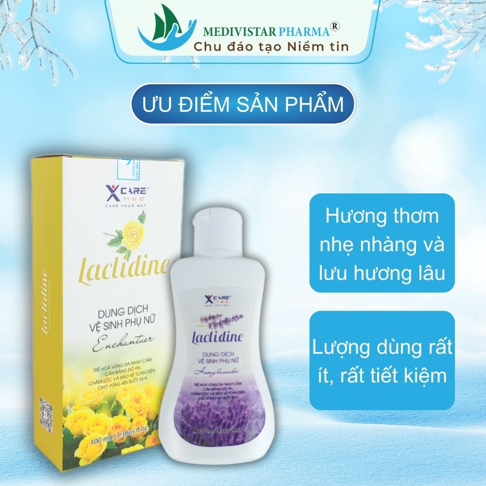 Dung Dịch Vệ Sinh Dành Cho Phụ Nữ LACLIDINE Mùi Thơm Dịu Nhẹ, Hỗ Trợ Dưỡng Ẩm, Diệt Và Ngăn Ngừa Nấm Vi Khuẩn Suốt 24h, Không Chứa Cồn, Không Paraben, Lọ 100ml