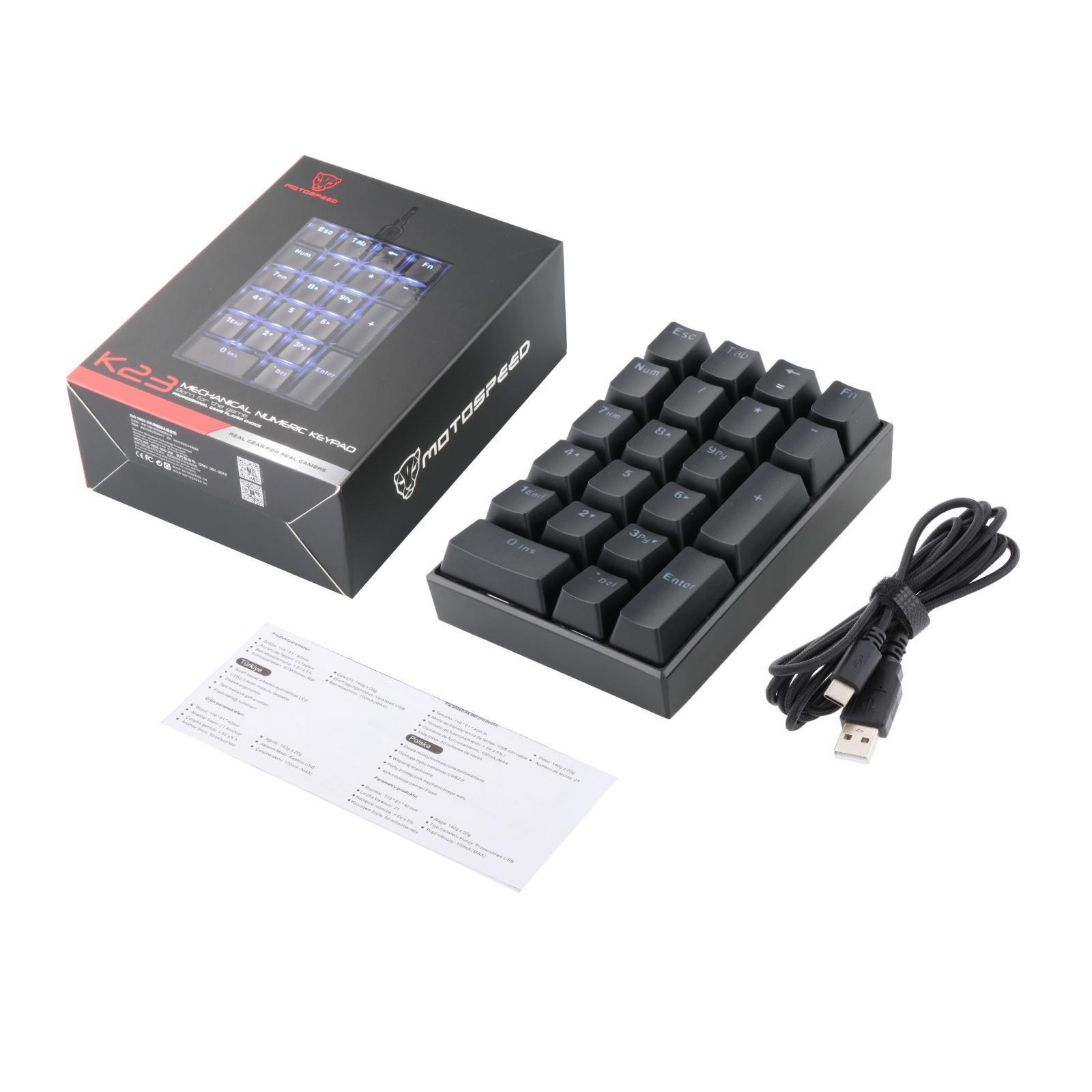K23 Mini LED Backlit Numeric Keypad USB- Home Use 21-Key Blue