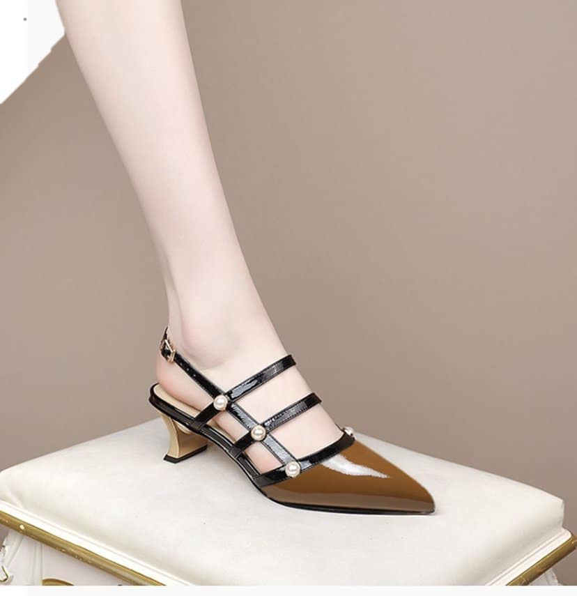 Giày sandal nữ cao gót 5 phân hàng hiệu rosata hai màu đen nâu ro438