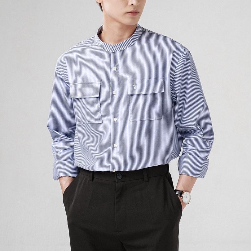 Áo sơ mi nam cổ trụ SSSTUTTER form refined fit sơ vin linh hoạt chất kẻ có túi hộp LAPLACE SHIRT