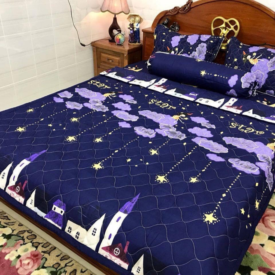Bộ Chăn Ga Gối Cottong Poly Hè Thu 5 Món Sao Rơi