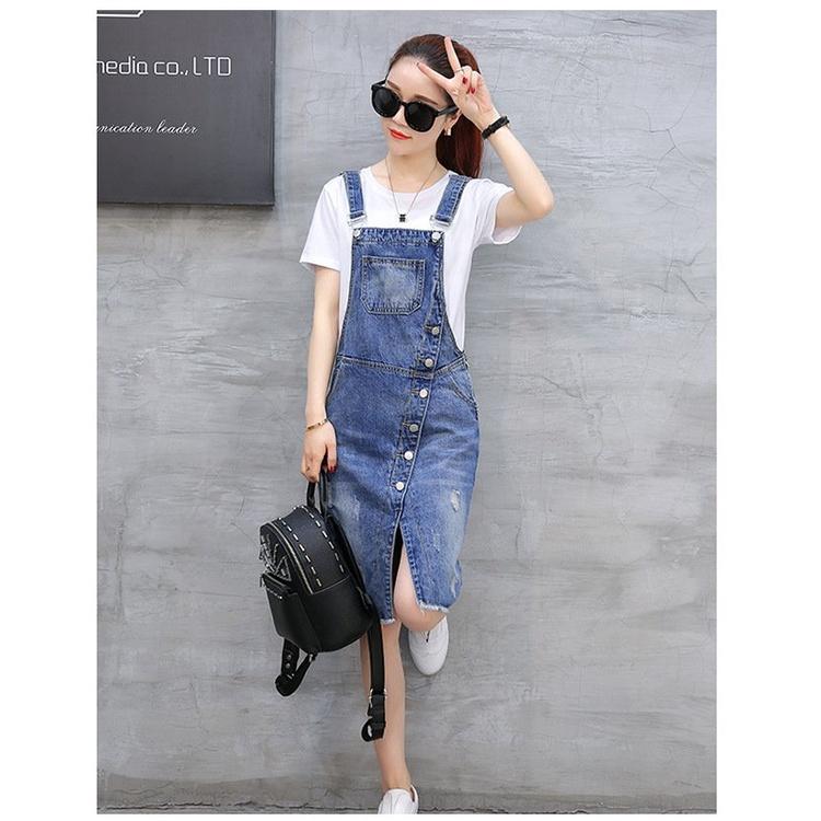 Đầm Yếm Jean Nẹp Viên Phối Túi Ko Kèm Áo Thun BY1160