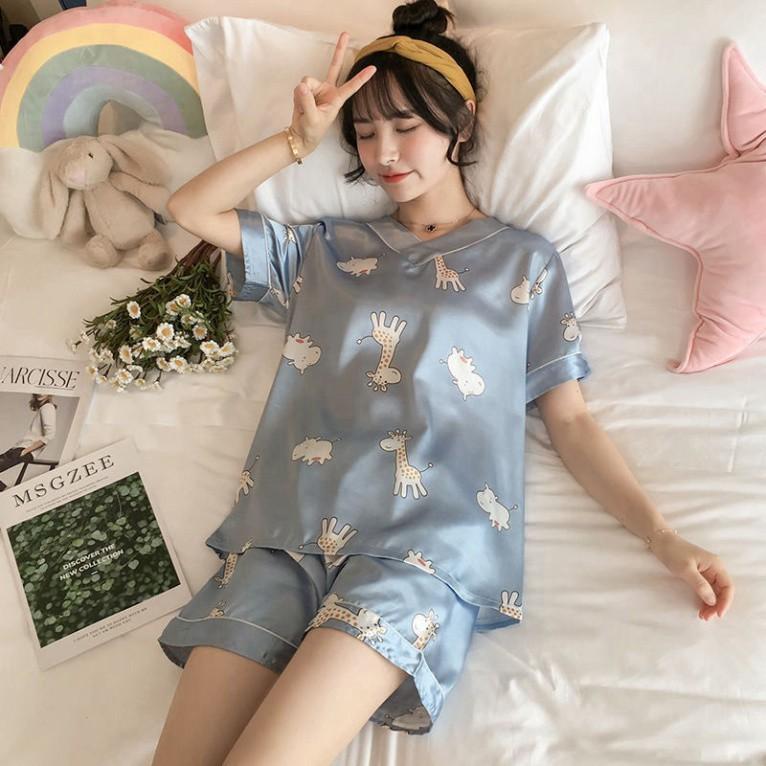 Bộ ngủ nữ ️Freeship đơn 50k️ Đồ Bộ pijama cộc tay lụa satin đẹp mặc ngủ mềm mịn - bộ Pijama