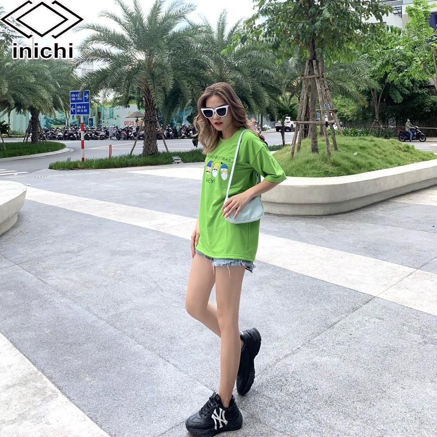 Áo thun tay lỡ form rộng INICHI A594 phong cách Unisex in hình 4 ông già noel